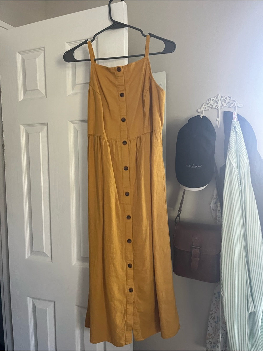 Old Navy Mustard Button-Front Linen Midi Dress